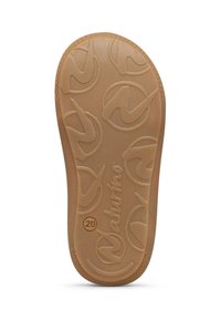 Semelle en caoutchouc naturel avec une surface lisse et beige featuring un motif de logo texturé et un design circulaire. Le numéro "20" est embossé sur le côté.