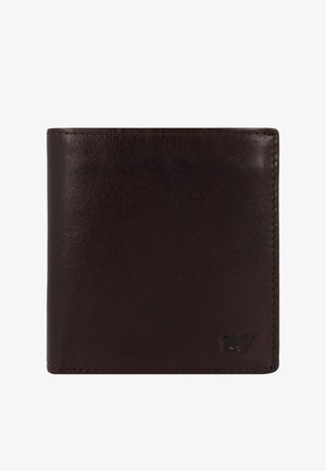 Brauner Leder-Wallet mit glatter Textur, im Bi-Fold-Design und minimalistischem Stil. Mit einem kleinen Logo in der unteren Ecke.