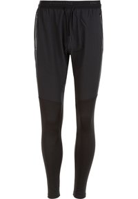 Sorte træningsbukser med slim fit, der har et struktureret øverste stof og glatte underben, elastisk talje og justerbar snøre.