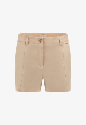 Beige shorts gemaakt van een katoenmix. Heeft een knoopsluiting, zijzakken en een eenvoudig, op maat gemaakt ontwerp.