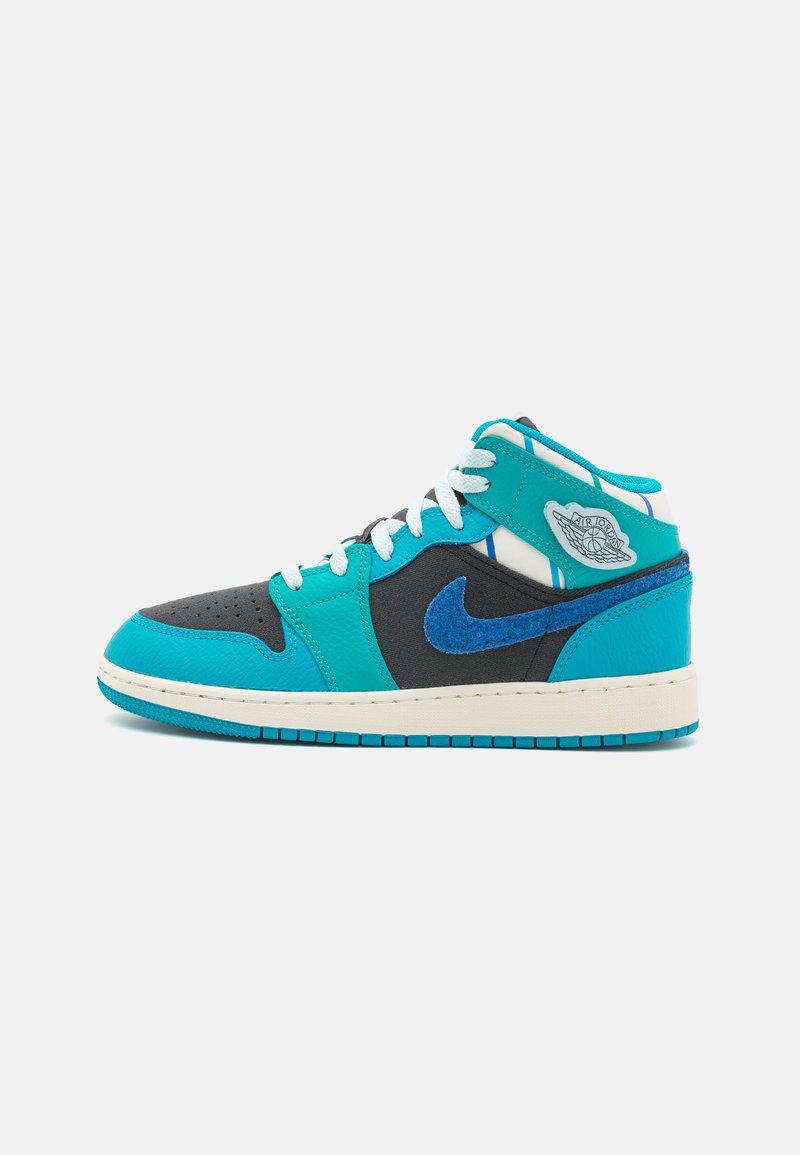 Jordan - AIR JORDAN 1 MID UNISEX - Zapatillas - anthracite/glacier blue/aquatone/new emerald/sail/-fire red, Ampliar