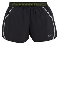 Short de running Nike noir avec bandes latérales réfléchissantes et taille en mesh verte.