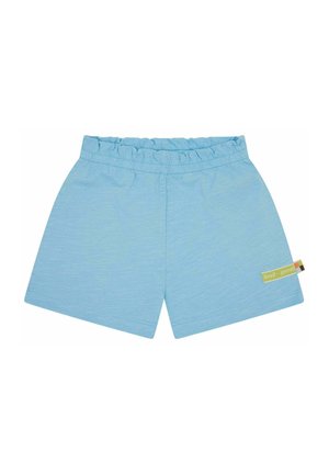Shorts in tessuto misto cotone di colore azzurro chiaro, con una cintura elastica, dotati di un'etichetta laterale che recita "loud + proud". Texture liscia e design casual.
