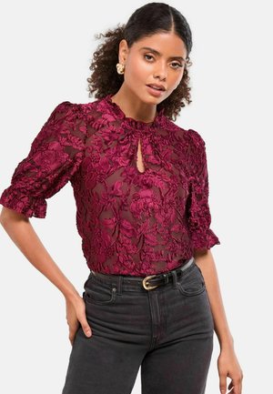 REGULAR FIT - BURNOUT KEYHOLE DETAIL PUFF SLEEVE  - Blúz - burgundy