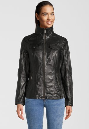 MIT REVERSKRAGEN - Lederjacke - black
