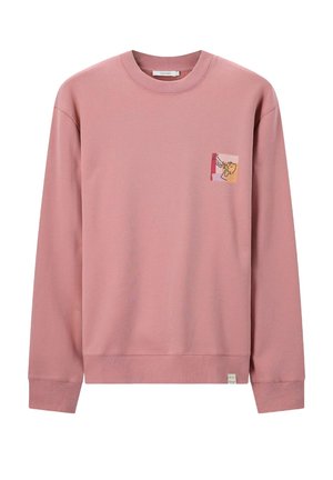 Stofroze lange mouw sweatshirt met ronde hals en een kleine abstracte lijntekening patch op de linker borstzak.