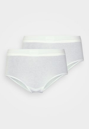 Culottes en coton gris clair avec une texture lisse, dotées d'une ceinture élastique douce et d'accents blancs. Le pack comprend deux pièces.