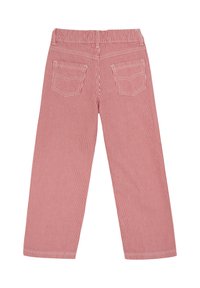 Gestreifte rot-weiße Hose mit geradem Bein, ausgestattet mit einem elastischen Bund und zwei Gesäßtaschen. Material aus Baumwollmischung.