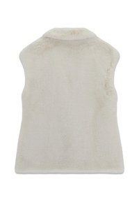 Nepbontvest in gebroken wit met een zachte textuur, zonder sluitingen, een hoge kraag en afgeronde randen voor een ontspannen silhouet.