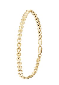Bracelet en or avec des maillons en forme de cœur alternés au fini lisse et une fermeture à mousqueton sécurisée.