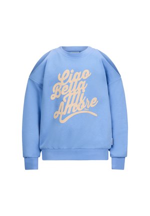 Felpa blu con polsini e orlo a coste, caratterizzata da una grafica testuale color crema "Ciao Bella Amore" sul davanti. Materiale morbido, vestibilità rilassata.
