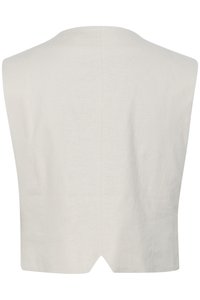 Linnen mouwloos topje in lichtbeige, met een schone, gestructureerde achterkant, subtiele stikseldetails en een uitsnijding aan de zoom.