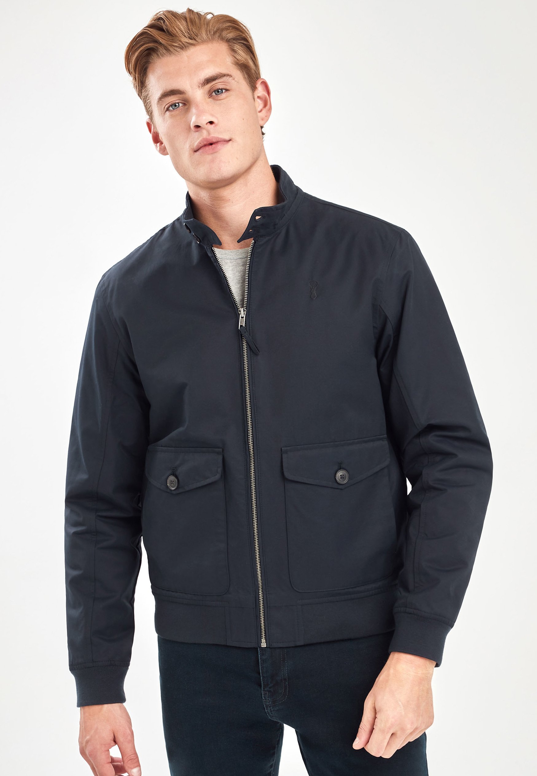 Next NAVY BORG LINED HARRINGTON JACKET 