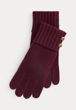 Lauren Ralph Lauren, CREST-BUTTON-TRIM KNIT GLOVES - Gants - dark garnet