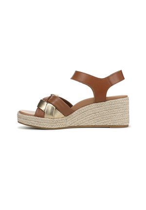 Sandalen met sleehak - tan   gold leather