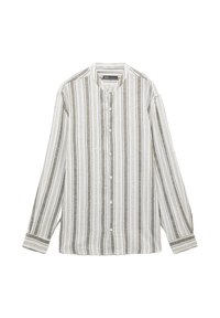 Lange mouwen knoopshirt van lichtgewicht stof, met verticale strepen in beige en wit, ronde kraag en opgestikte mouwen.