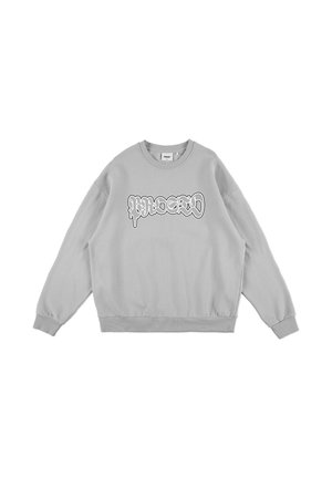 Szara bluza z długimi rękawami, okrągłym dekoltem i prążkowanymi mankietami. Posiada dużą białą stylizowaną grafikę tekstową z przodu. Miękka tekstura materiału.