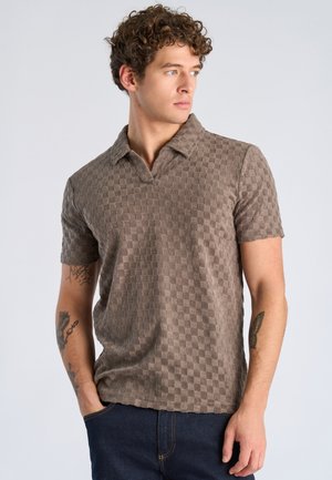 CHECKERED TOWEL V-NECK  - Polo - dk stone