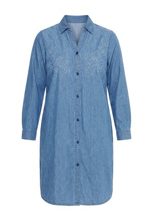 MIAMODA, JEANSKLEID, OVERSIZED, FLORALE STICKEREI, LANGARM - Denimkjoler - mid blue denim
