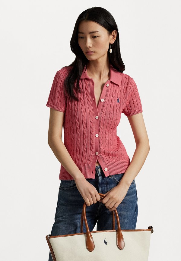 CABLE COTTON SHORT SLEEVE POLO CARDIGAN - Cardigan