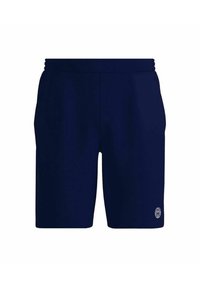 Marineblauwe shorts van zacht materiaal; heeft een elastische tailleband en twee zijzakken; klein gestructureerd logo rechts onderaan.