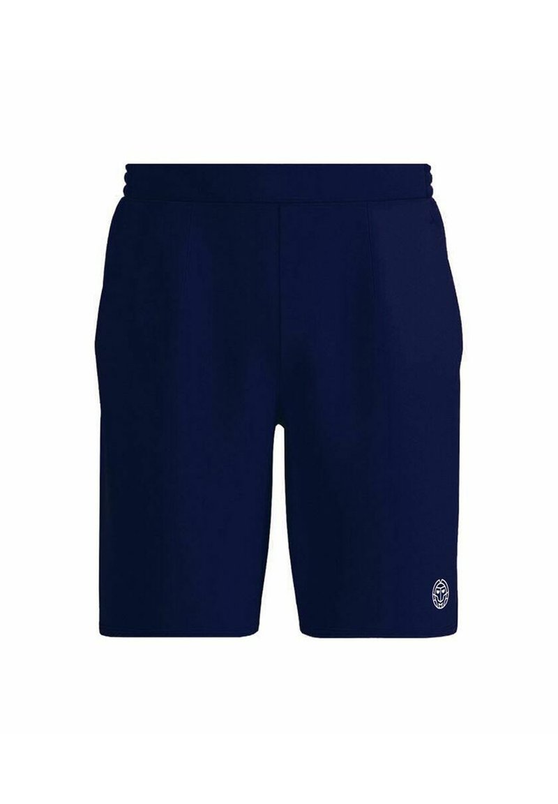 Marineblauwe shorts van zacht materiaal; heeft een elastische tailleband en twee zijzakken; klein gestructureerd logo rechts onderaan.