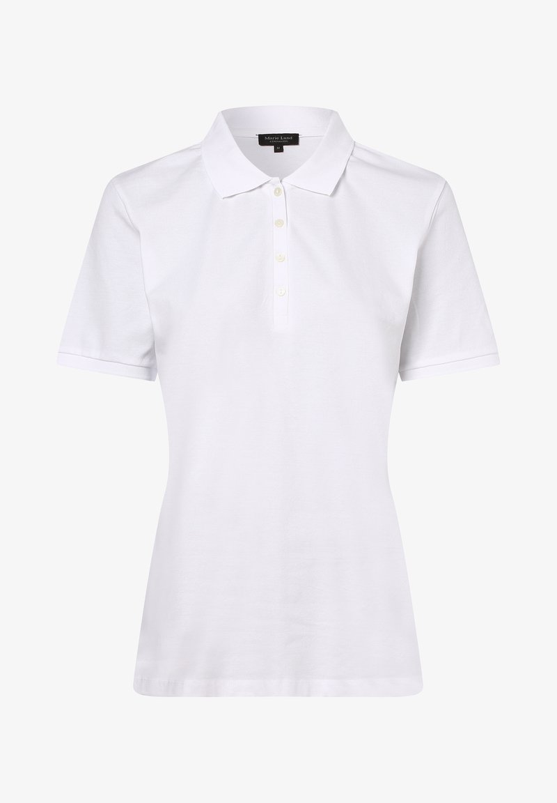 Witte polo met een zachte textuur, gemaakt van katoen. Bevat een kraag, korte mouwen en een knoopsluiting met drie knopen.