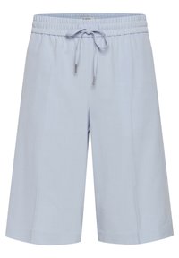 Světle modré šortky ke kolenům s elastickým pasem a šňůrkou na zavazování vpředu.