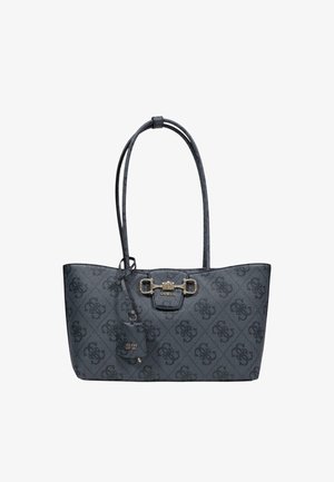 Sac fourre-tout Guess gris foncé avec motif monogramme, double bretelles, détail boucle à l'avant et petite étiquette attachée avec logo.