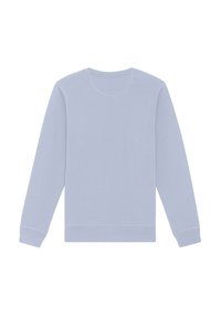 Hellblaues Sweatshirt mit langen Ärmeln, Rundhalsausschnitt, gerippten Bündchen und Saum. Weiche Textur und schlichtes, sauberes Design, keine zusätzlichen Muster oder Details.