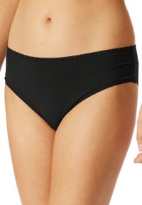 Zwarte katoenen hipster onderbroek met een delicate kanten rand bij de taille en zijkanten, met een gladde textuur en een aansluitend ontwerp.