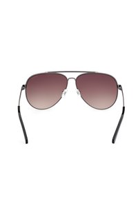 Ochelari de soare aviator cu lentile gradient de culoare maro, ramă din metal argintiu și brațe negre. Pilotele nazale oferă confort și stabilitate.