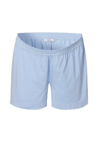 Lichtblauwe katoenen shorts met een elastische tailleband, met een ontspannen pasvorm en een gladde textuur. Geen patronen of extra details.