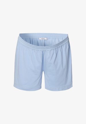 Lichtblauwe katoenen shorts met een elastische tailleband, met een ontspannen pasvorm en een gladde textuur. Geen patronen of extra details.