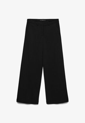 Sorte vide bukser lavet af et glat stof. Har to sidelommer og en ren talje. Ingen synlige mønstre eller hardwaredetaljer.