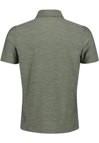 Kortærmet polo skjorte i olivengrøn, med et struktureret, meleret design, klassisk krave og en diskret logo detalje nær kanten.