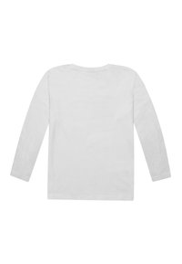 T-shirt à manches longues en coton doux, de couleur blanche, avec un col rond et un design simple, uni, sans motifs ni accents.