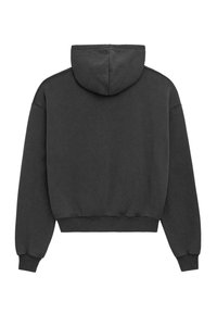 Haut à capuche cropped gris foncé avec capuche doublée, coupe décontractée, poignets et ourlet côtelés, et en matériau doux en mélange de coton.