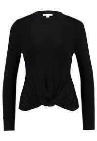 Pull noir à manches longues cintré avec col rond et détail de nœud torsadé au bas devant.