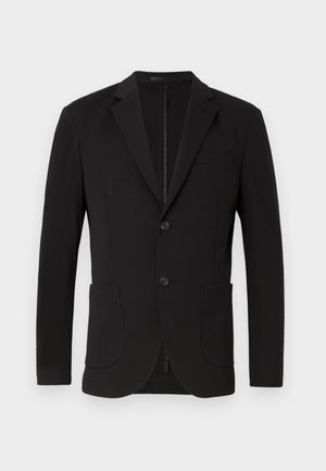 Sort blazer med en skræddersyet pasform, klaposhuller, to forlommer, en brystlomme og en knaplukning. Glat stof med mat finish.