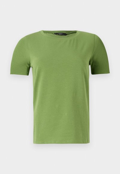 T-shirt en coton vert à manches courtes, col rond et texture lisse. Design simpliste, sans motifs ni accents visibles.