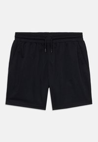 Svarta träningsshorts med elastiskt midjeband, dragsko, två sidofickor och strukturerad tyg. Avslappnad design som passar för aktiv klädsel.