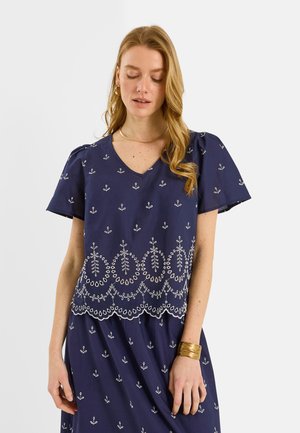 Grain de Malice, BLOUSE BRODÉE MANCHES BALLON - Blusa - marine