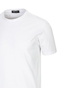 Witte katoen T-shirt met korte mouwen en een ronde hals, voorzien van een subtiele textuur, een ontspannen pasvorm en een zwarte "REPLAY" label op de hals.