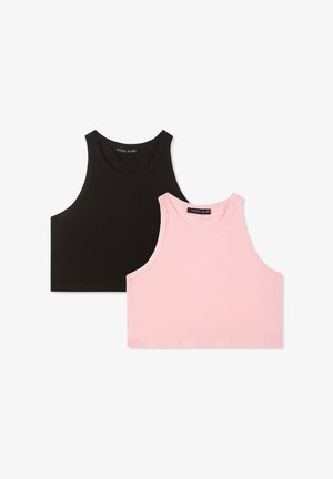 Due crop top in nero e rosa chiaro. Realizzati in morbido cotone, con scollature rotonde e senza maniche, presentano bordi puliti.