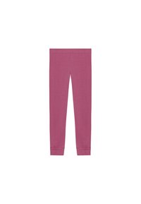 Feszes leggings puha, rugalmas anyagból; egyszínű sötét rózsaszín; elasztikus derékpánt; bokánál passzékkal.