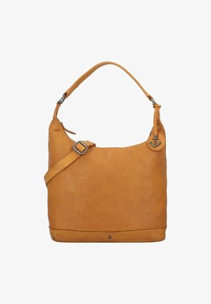 Leren hobo tas in mosterdgeel met een gladde textuur, een gebogen schouderband en een ronde ankeraccentdetail.