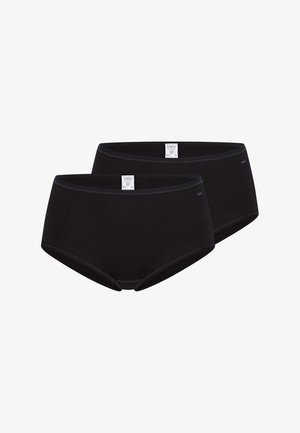 Sorte bomulds højtaljede trusser med en glat tekstur, elastisk taljebånd og kontrastsyninger, pakket i et sæt af to.