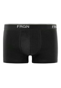 Boxer-briefs noirs en tissu doux avec une ceinture élastique. La ceinture arbore le texte "FRGN" en blanc sur un fond noir.