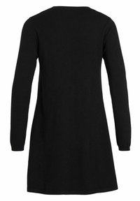 Svart långärmad klänning i stickat material, med en enkel design, rundad halsringning och en måttligt utsvängd fåll.